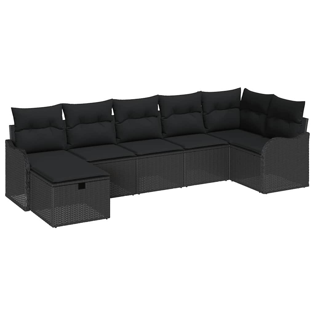 Sofa Set with Cushion with Storage 7 pcs Black Poly Rattan