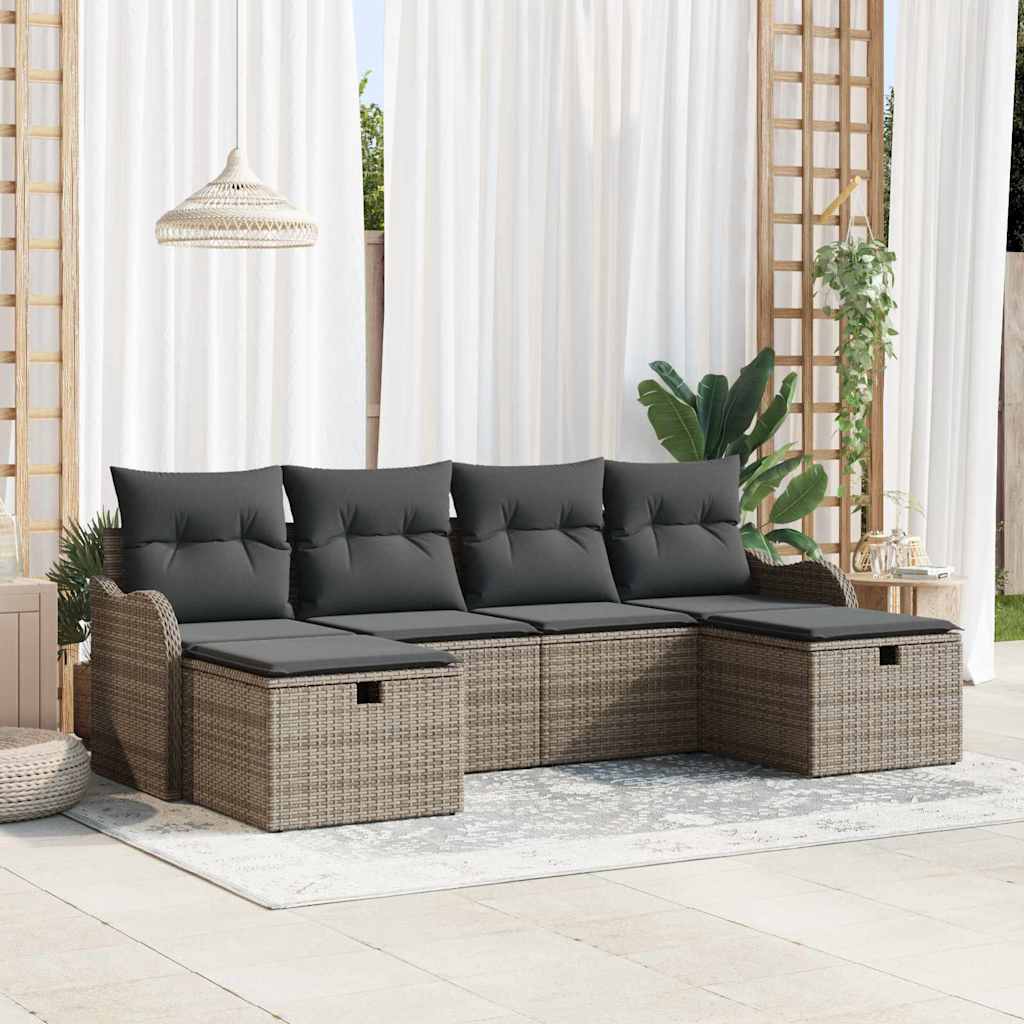 Sofa Set with Cushion with Storage 6 pcs Grey Poly Rattan