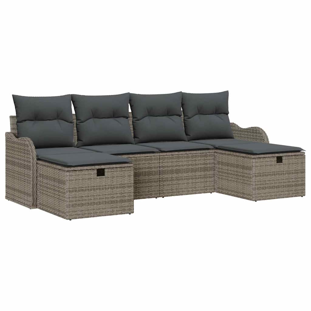 Sofa Set with Cushion with Storage 6 pcs Grey Poly Rattan