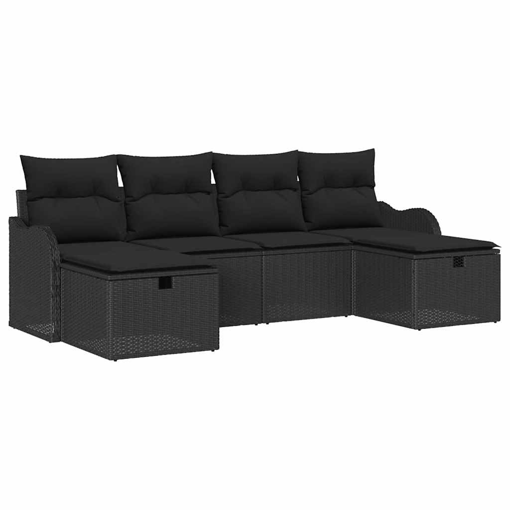 Sofa Set with Cushion with Storage 6 pcs Black Poly Rattan