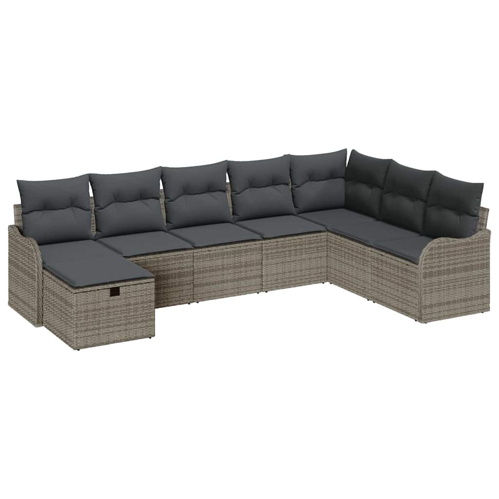 Sofa Set with Cushion with Storage 8 pcs Grey Poly Rattan