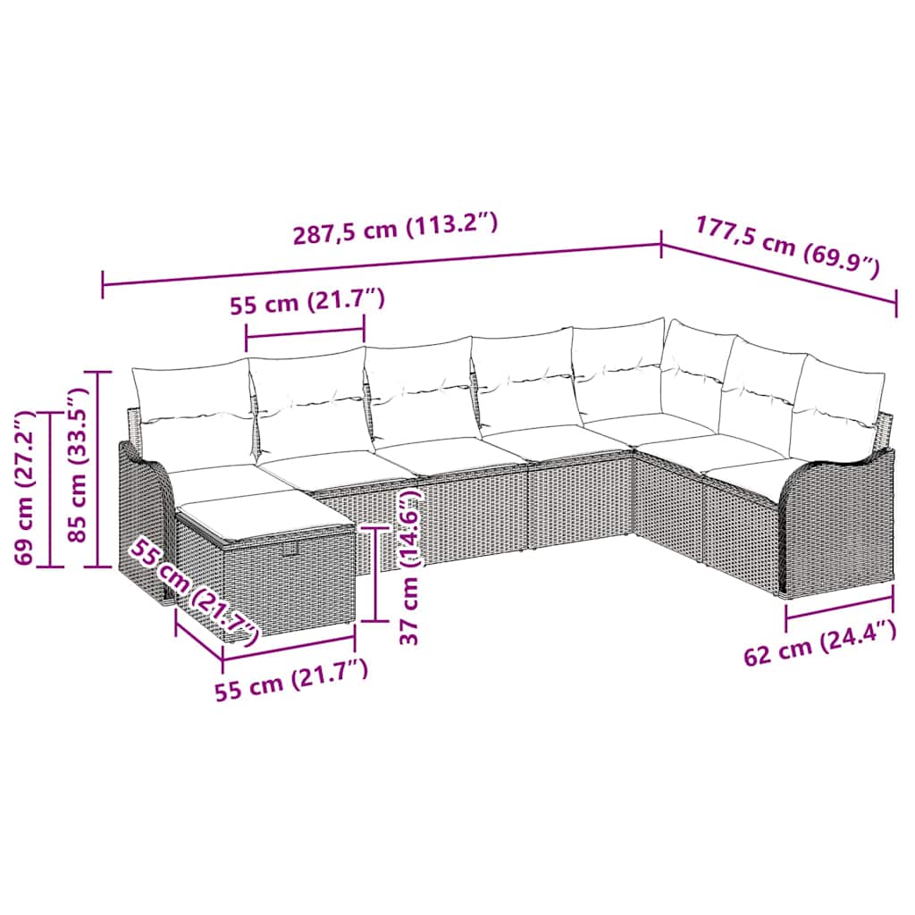 Sofa Set with Cushion with Storage 8 pcs Grey Poly Rattan