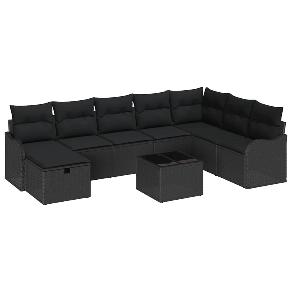 Sofa Set with Cushion with Storage Manual Black Poly Rattan