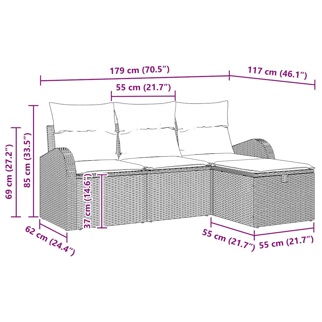 Sofa Set with Cushion with Storage 4 pcs Black Poly Rattan