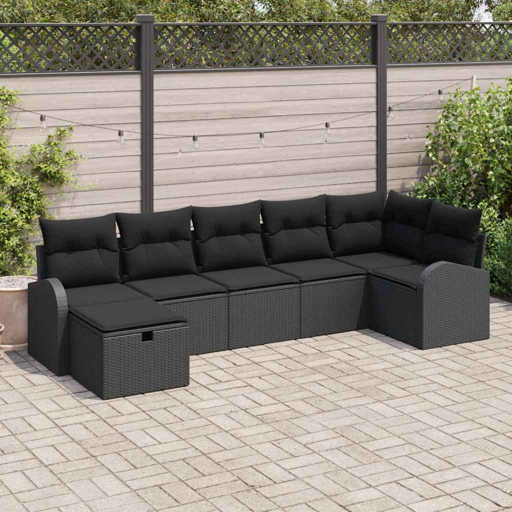 Sofa Set with Cushion with Storage 7 pcs Black Poly Rattan