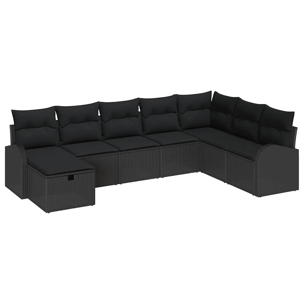 Sofa Set with Cushion with Storage Manual Black Poly Rattan