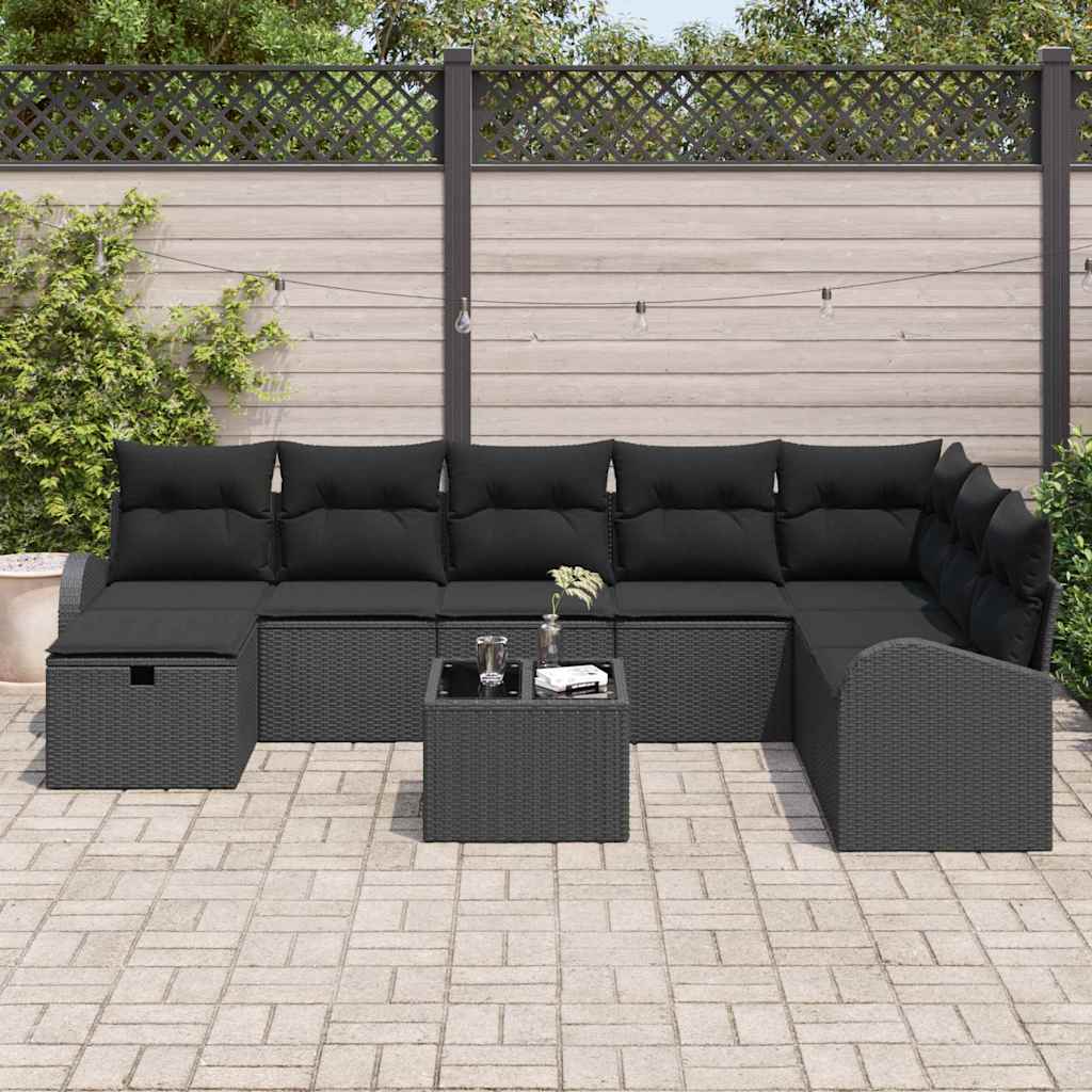 Sofa Set with Cushion with Storage Manual Black Poly Rattan