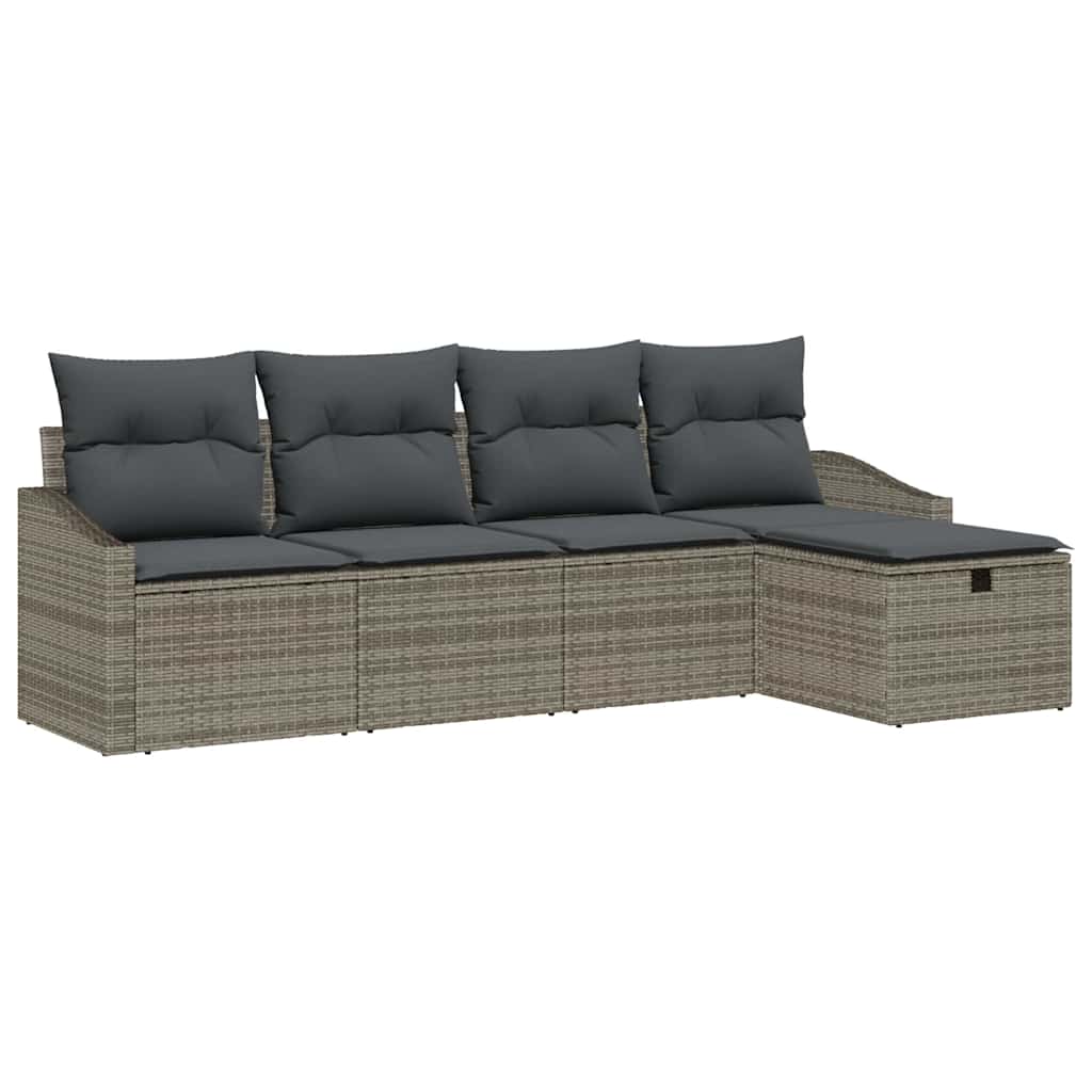 Sofa Set with Cushion with Storage 5 pcs Grey Poly Rattan