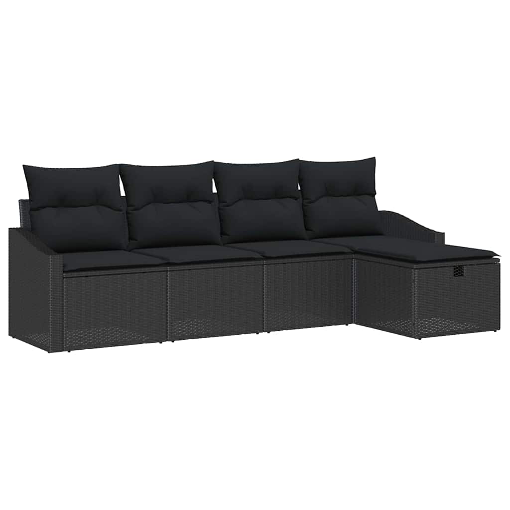 Sofa Set 5 pcs Black Poly Rattan