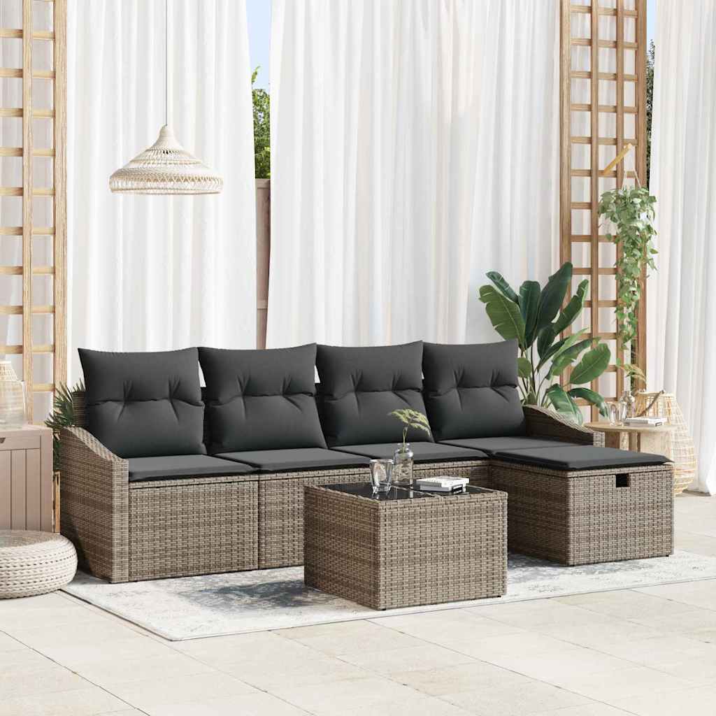 Sofa Set with Cushion with Storage Grey Poly Rattan
