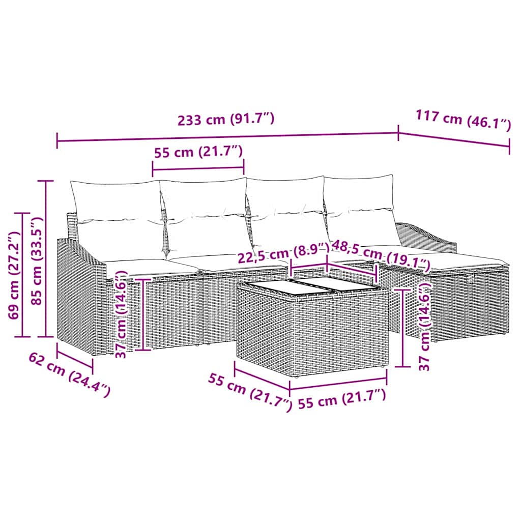 Sofa Set with Cushion with Storage Grey Poly Rattan