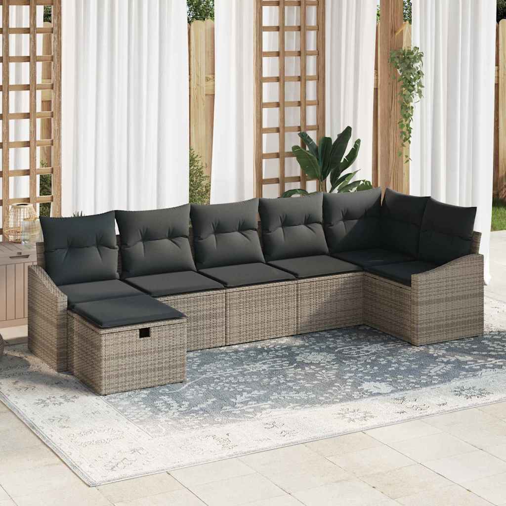 Sofa Set with Cushion with Storage 7 pcs Grey Poly Rattan