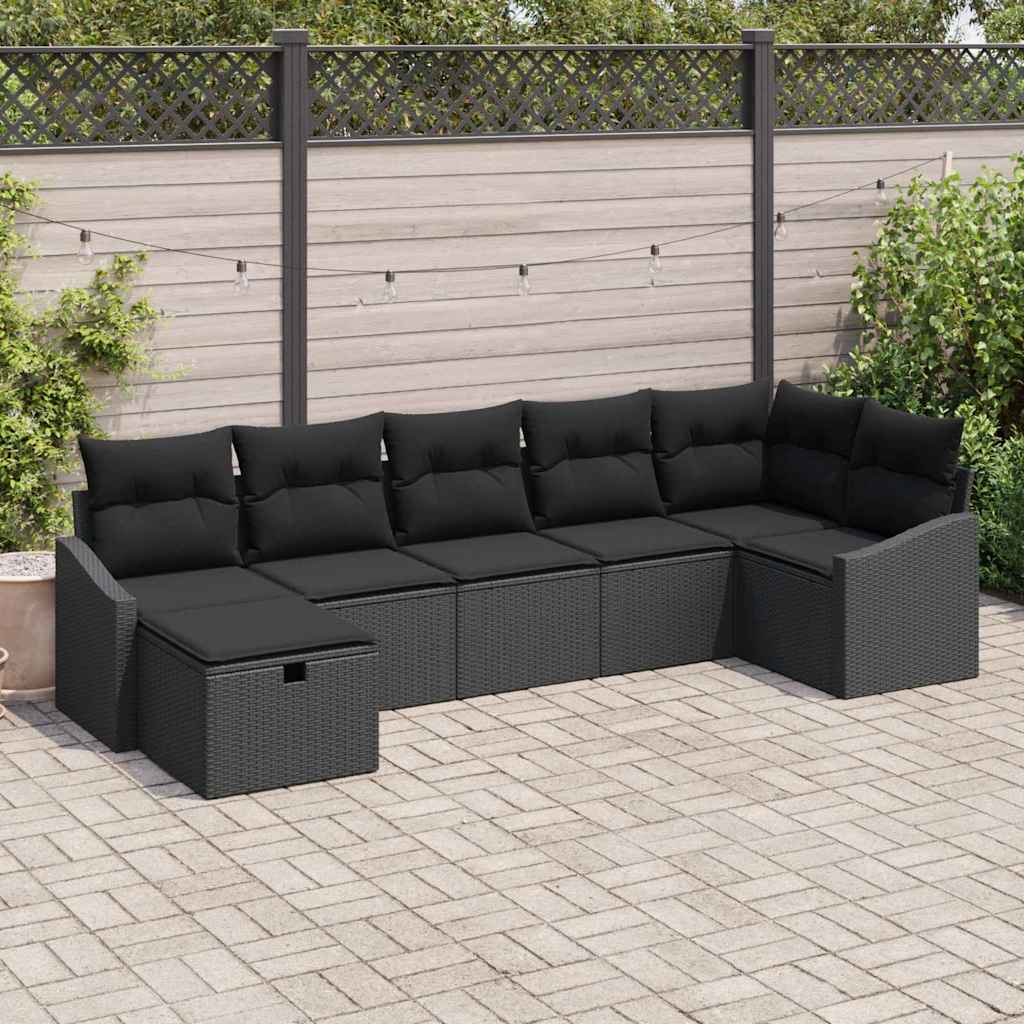 Sofa Set with Cushion with Storage Black Poly Rattan