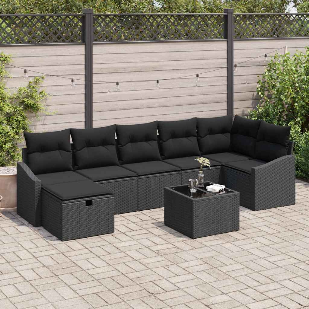Garden Sofa Set with Cushion 8 pcs Black Poly rattan