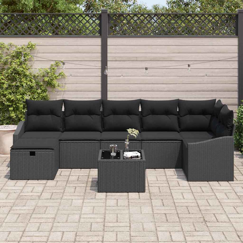 Sofa Set with Cushion with Storage 8 pcs Poly Rattan