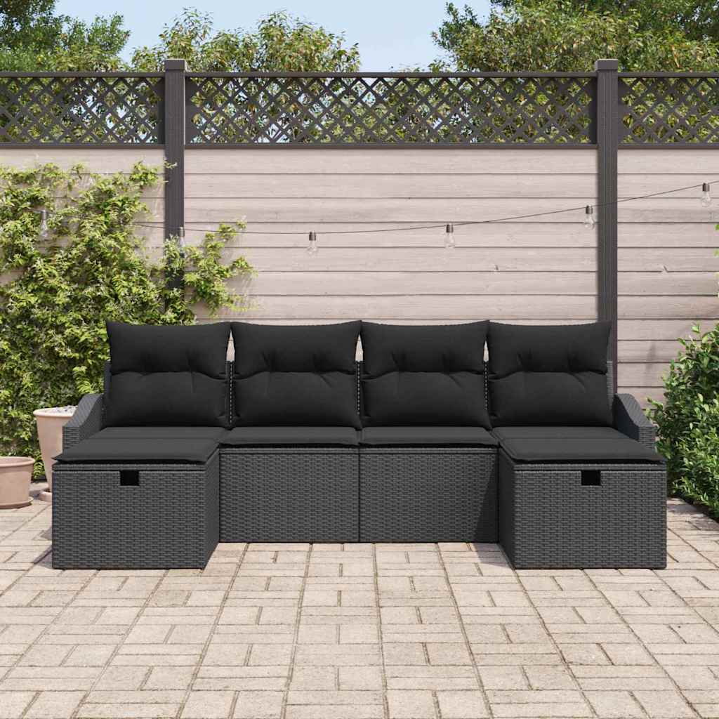 Garden Sofa Set with Cushion with Storage 6 pcs Poly Rattan