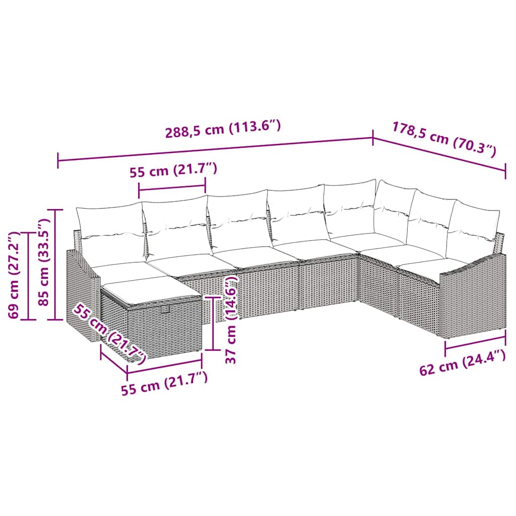 Garden Sofa Set with Cushion 8 pcs Grey Poly rattan