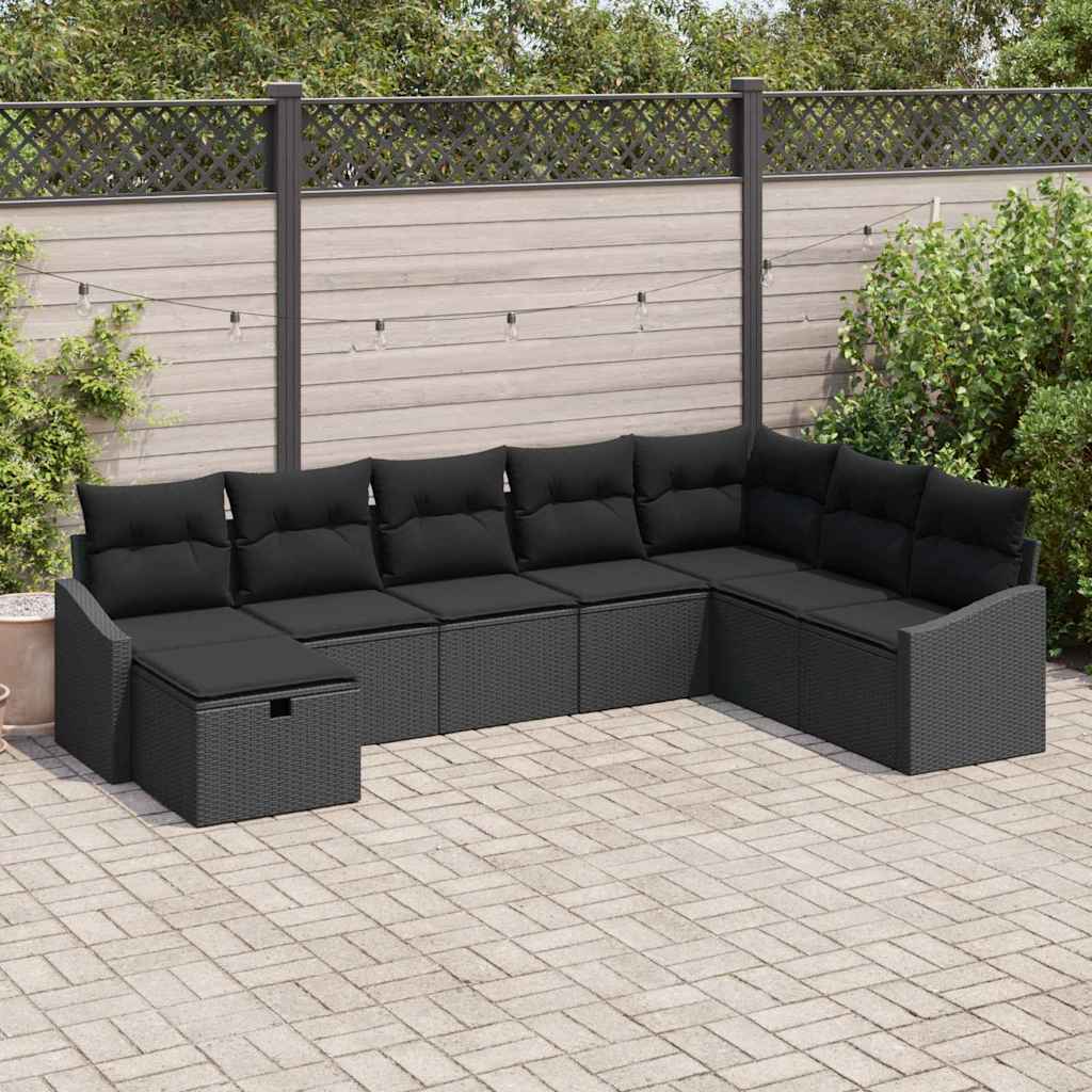 Garden Sofa Set with Cushion with Storage 8 pcs Poly Rattan