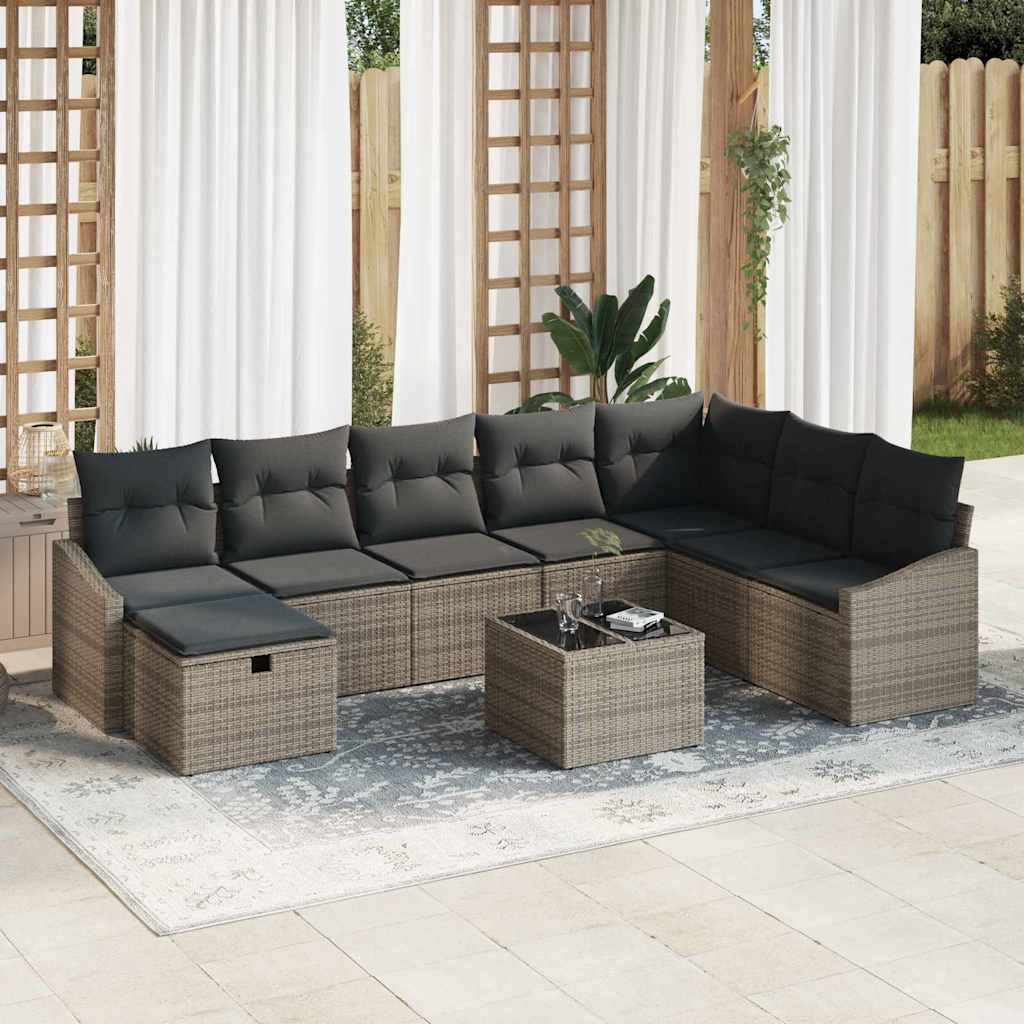 Garden Sofa Set with Cushion with Storage 9 pcs Poly Rattan