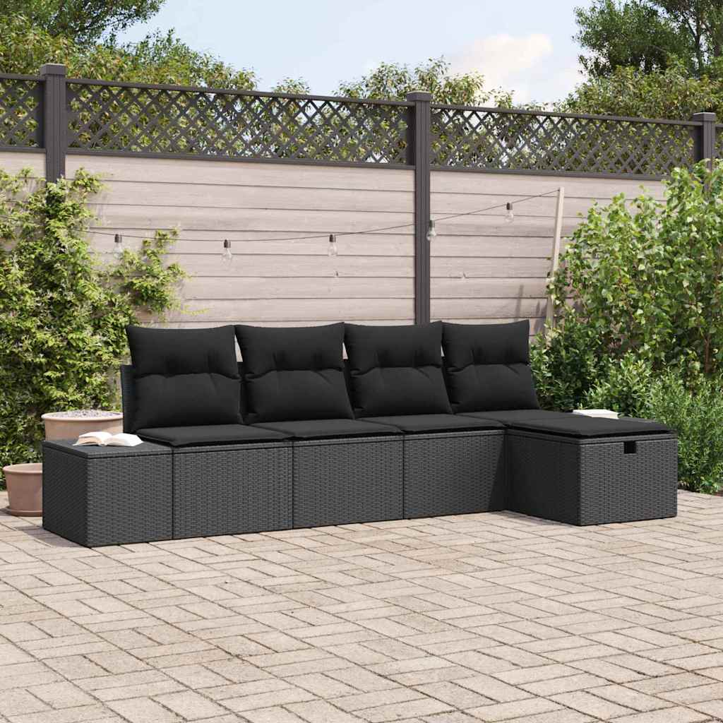 Garden Sofa Set with Cushion 5 pcs Black Poly Rattan