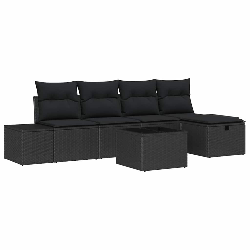 Garden Sofa Set with Cushion 6 pcs Black Poly Rattan