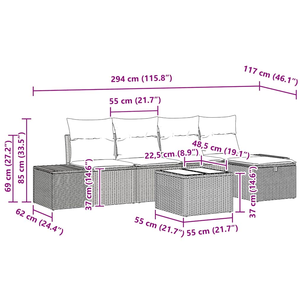 Garden Sofa Set with Cushion 6 pcs Black Poly Rattan