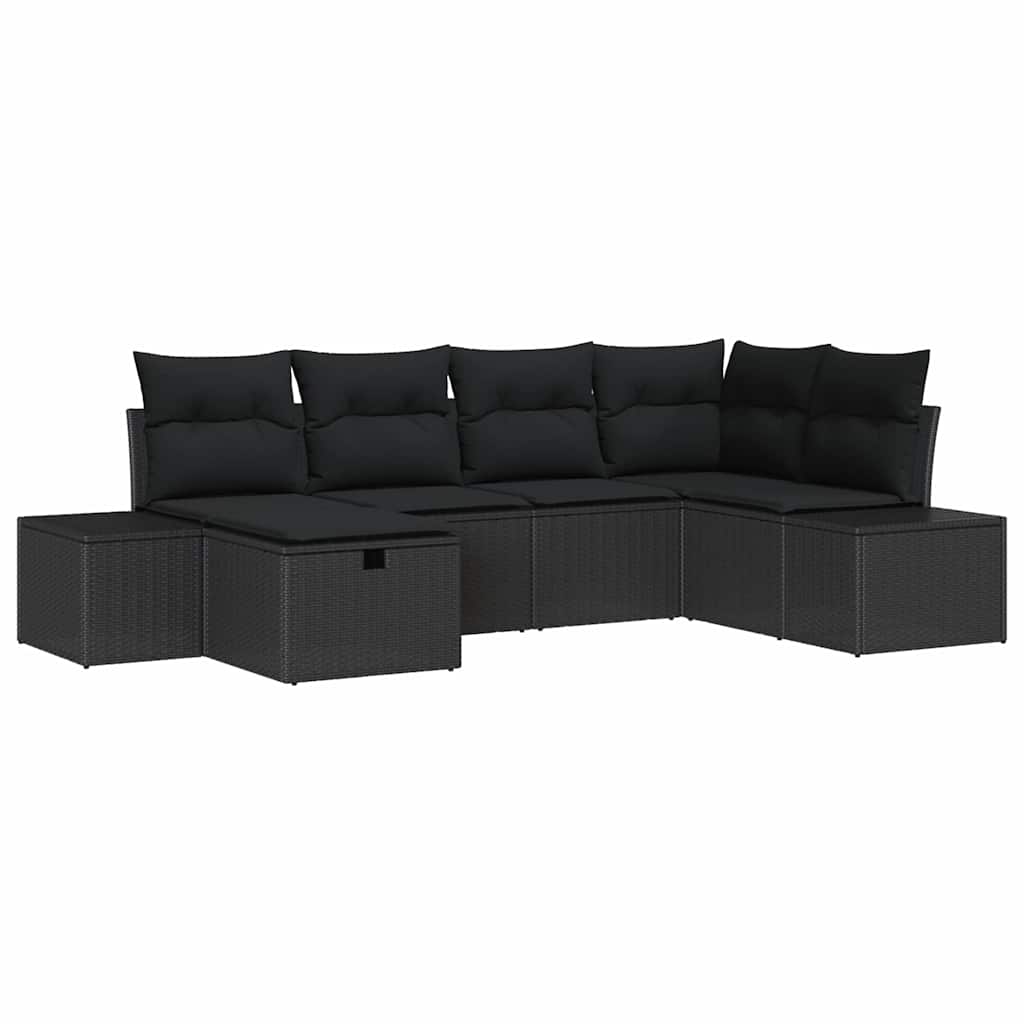 Garden Sofa Set with Cushion 6 pcs Black Poly Rattan