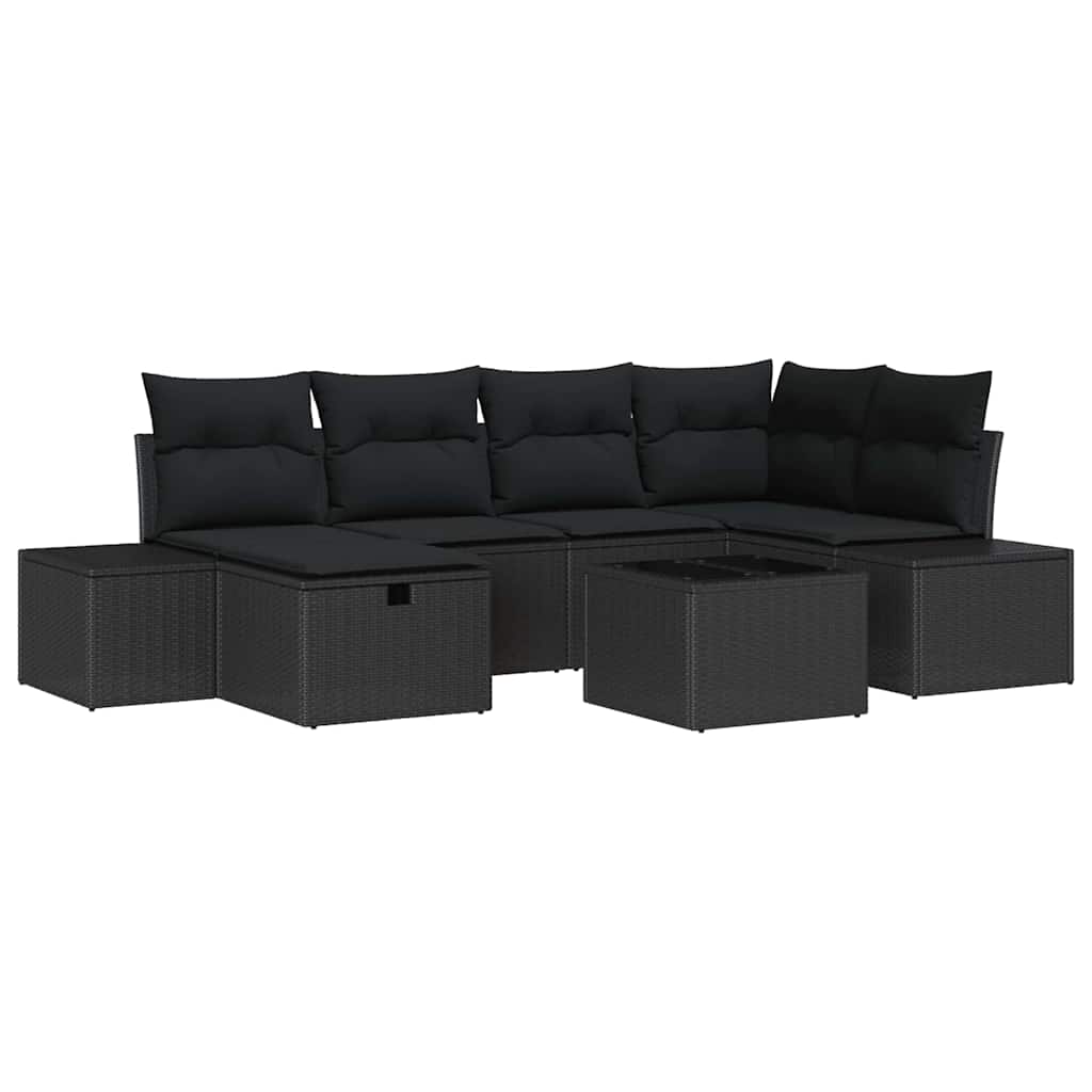 Garden Sofa Set with Cushion 7 pcs Black Poly Rattan