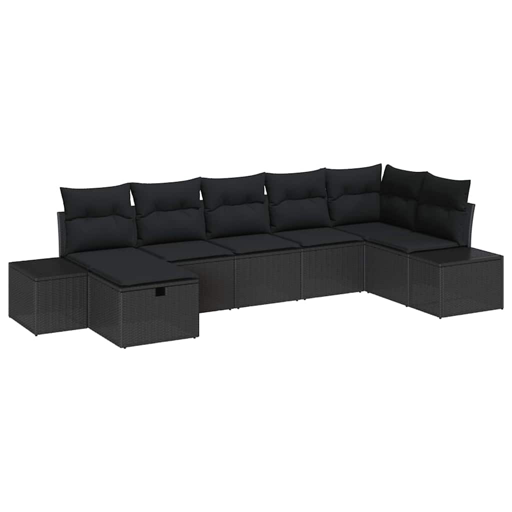 Garden Sofa Set with Cushion 7 pcs Black Poly Rattan