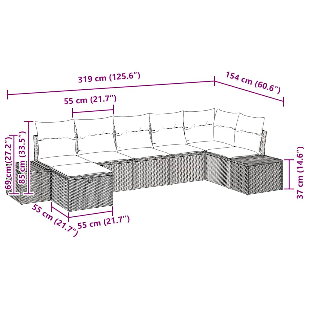 Garden Sofa Set with Cushion 7 pcs Black Poly Rattan