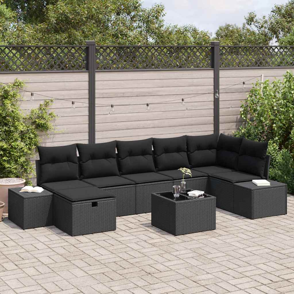 Garden Sofa Set with Cushion 8 pcs Black Poly Rattan