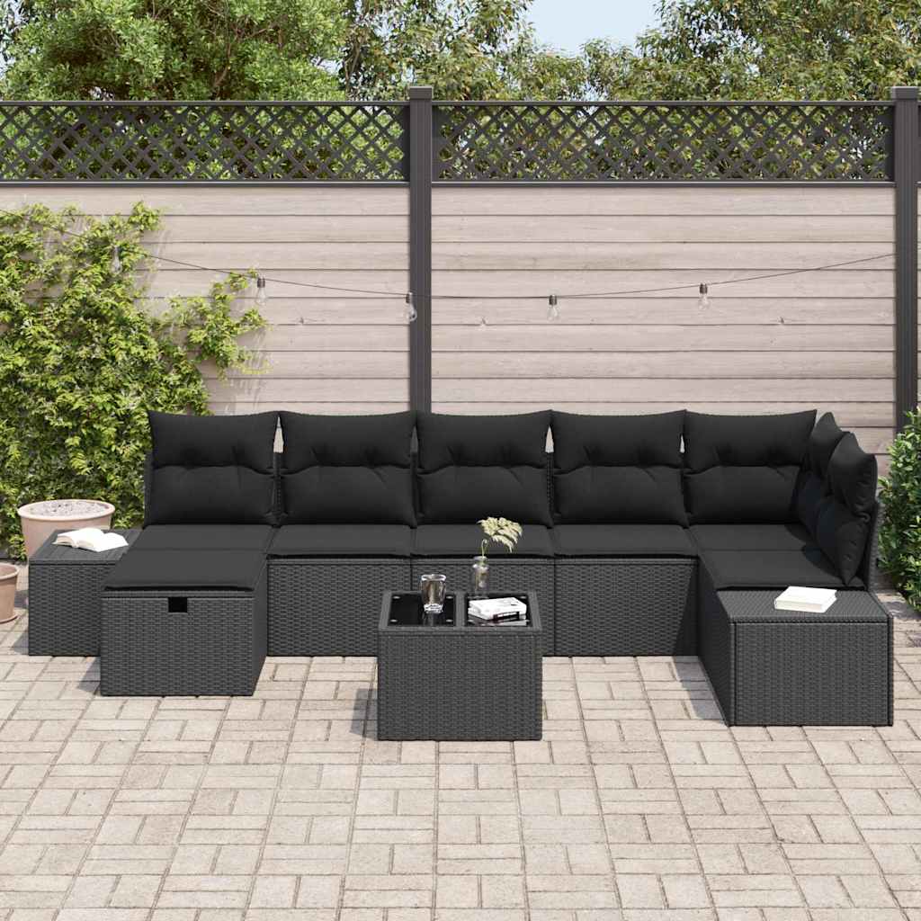 Garden Sofa Set with Cushion 8 pcs Black Poly Rattan