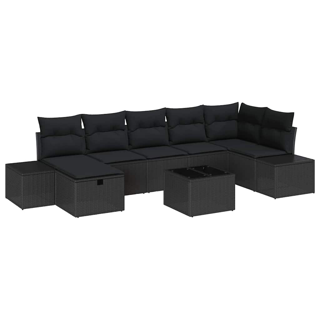 Garden Sofa Set with Cushion 8 pcs Black Poly Rattan