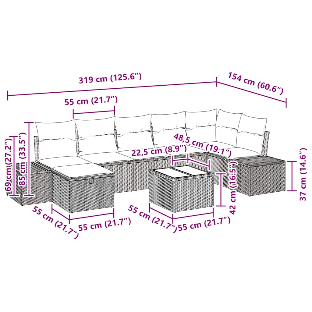 Garden Sofa Set with Cushion 8 pcs Black Poly Rattan