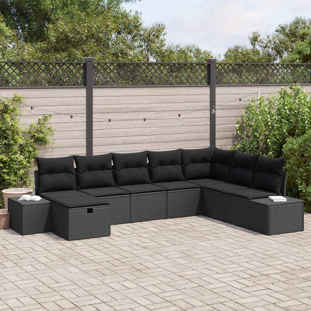 Garden Sofa Set with Cushion 8 pcs Black Poly Rattan