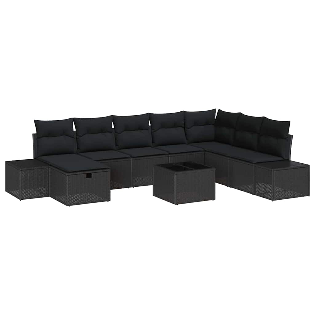 Garden Sofa Set with Cushion 9 pcs Black Poly Rattan