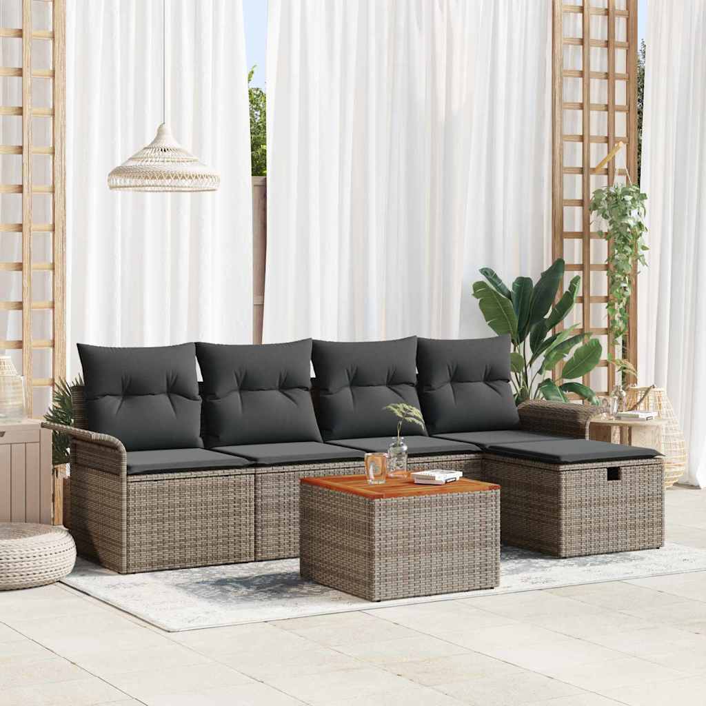 Garden Sofa Set with Storage 6 pcs Grey Poly rattan