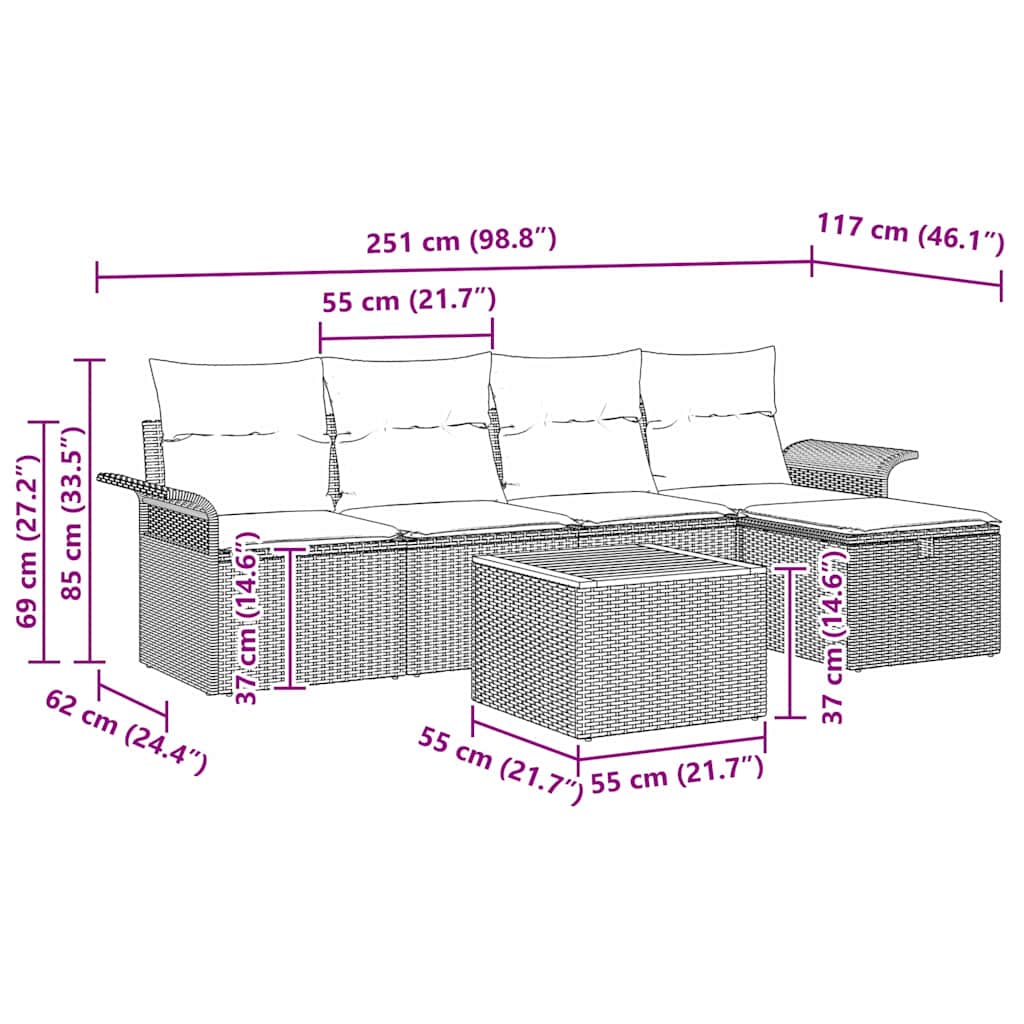 Garden Sofa Set with Cushion 6 pcs Black Poly Rattan