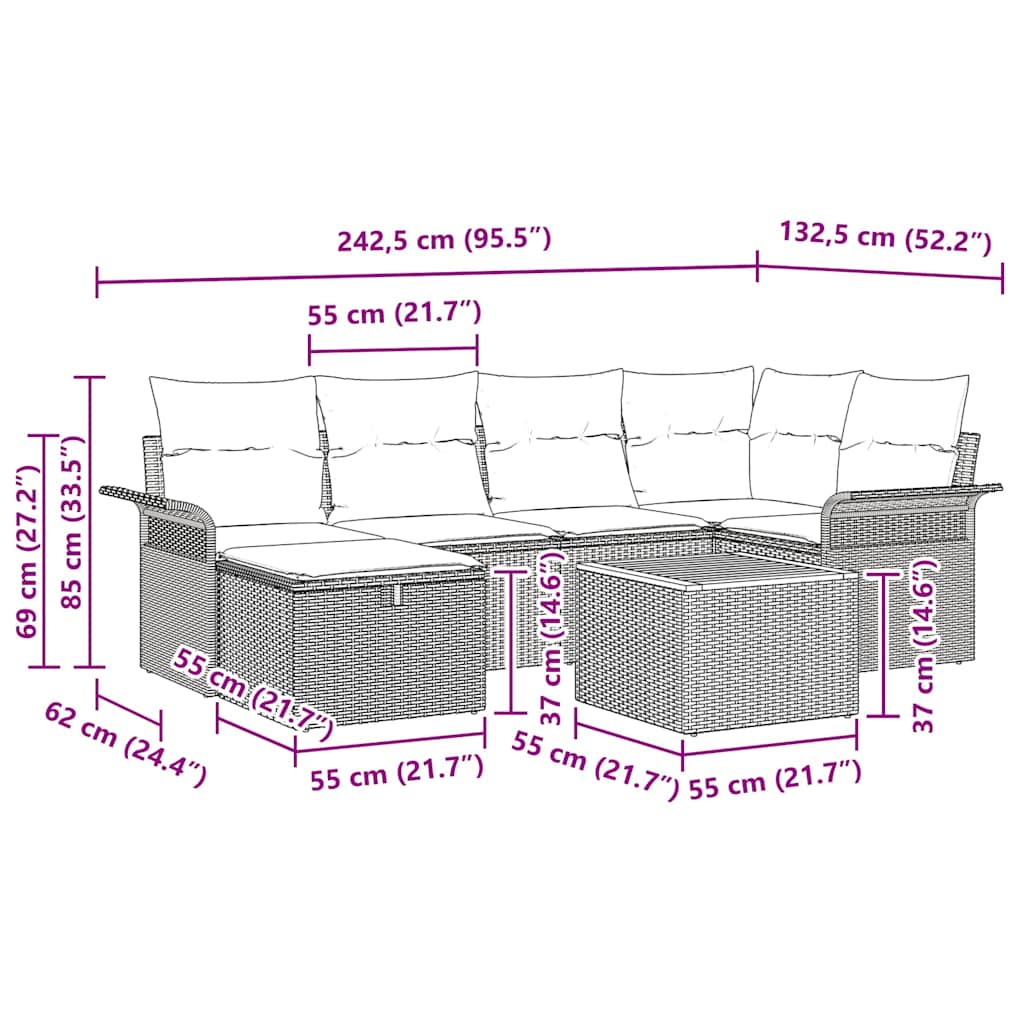 Garden Sofa Set with Cushion 7 pcs Grey Poly Rattan