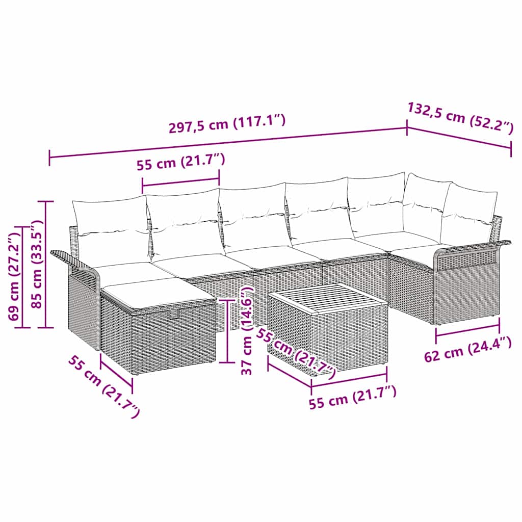Garden Sofa Set with Cushion 8 pcs Black Poly Rattan