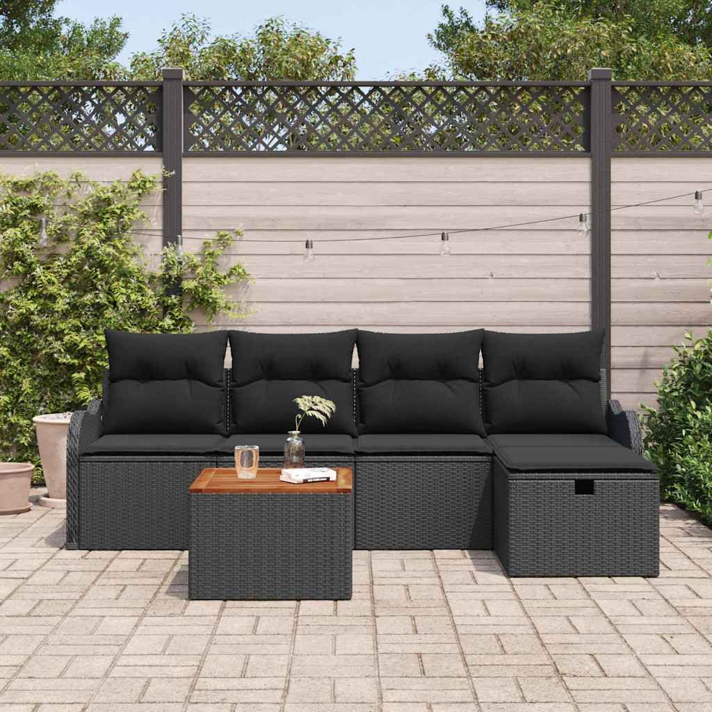 Garden Sofa Set with Cushion 6 pcs Black Poly Rattan