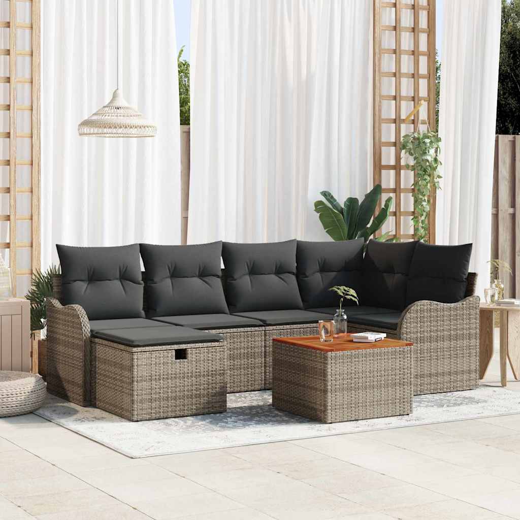 Garden Sofa Set with Cushion 7 pcs Grey Poly rattan
