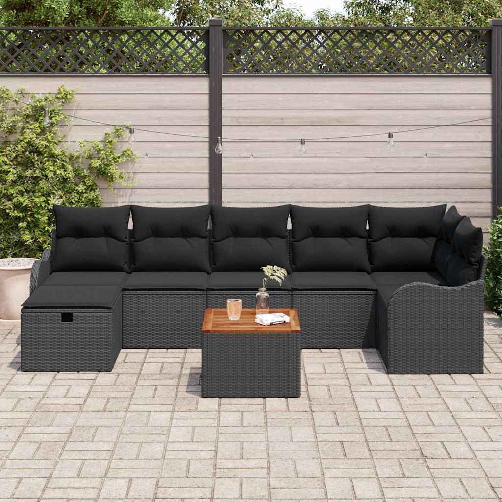 Garden Sofa Set with Cushion 8 pcs Black Poly Rattan