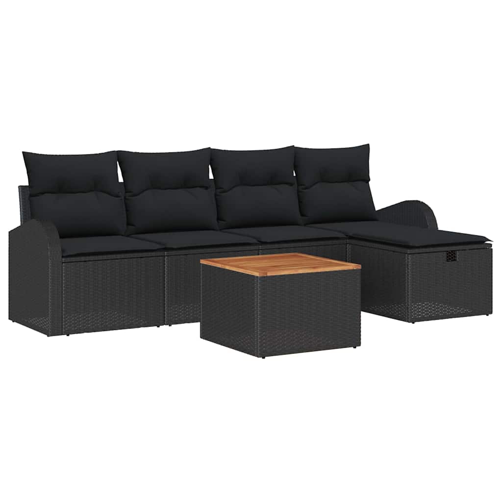 Garden Sofa Set 6 pcs Black Poly Rattan