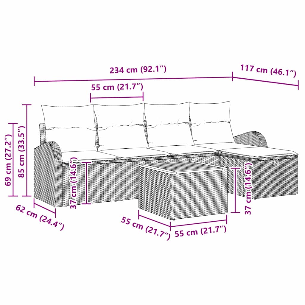 Garden Sofa Set 6 pcs Black Poly Rattan
