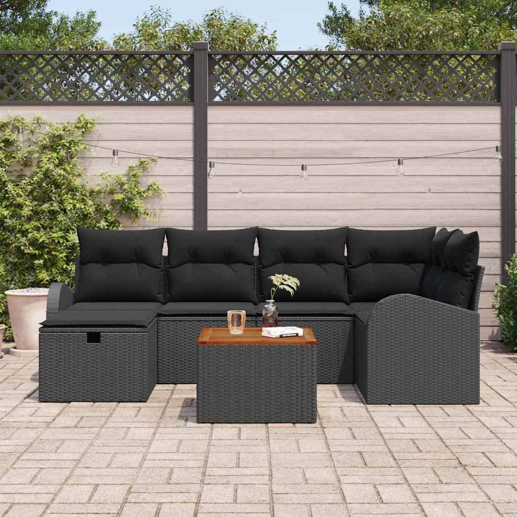 Garden Sofa Set with Cushion 7 pcs Black Poly rattan
