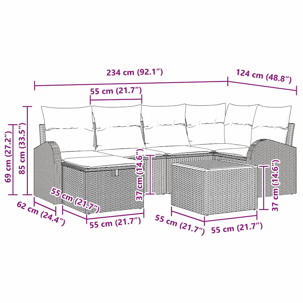 Garden Sofa Set with Cushion 7 pcs Black Poly rattan