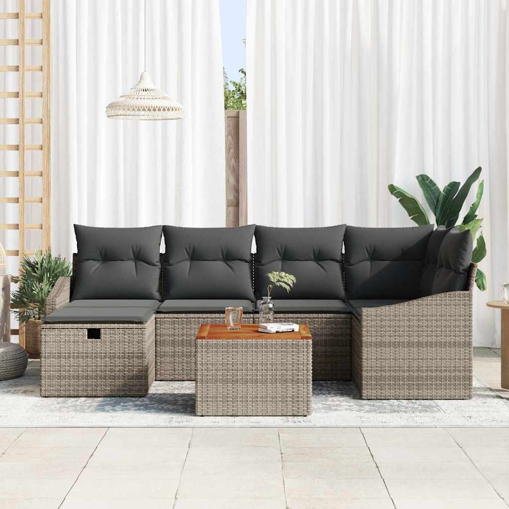 Garden Sofa Set with Cushion 7 pcs Grey Poly Rattan