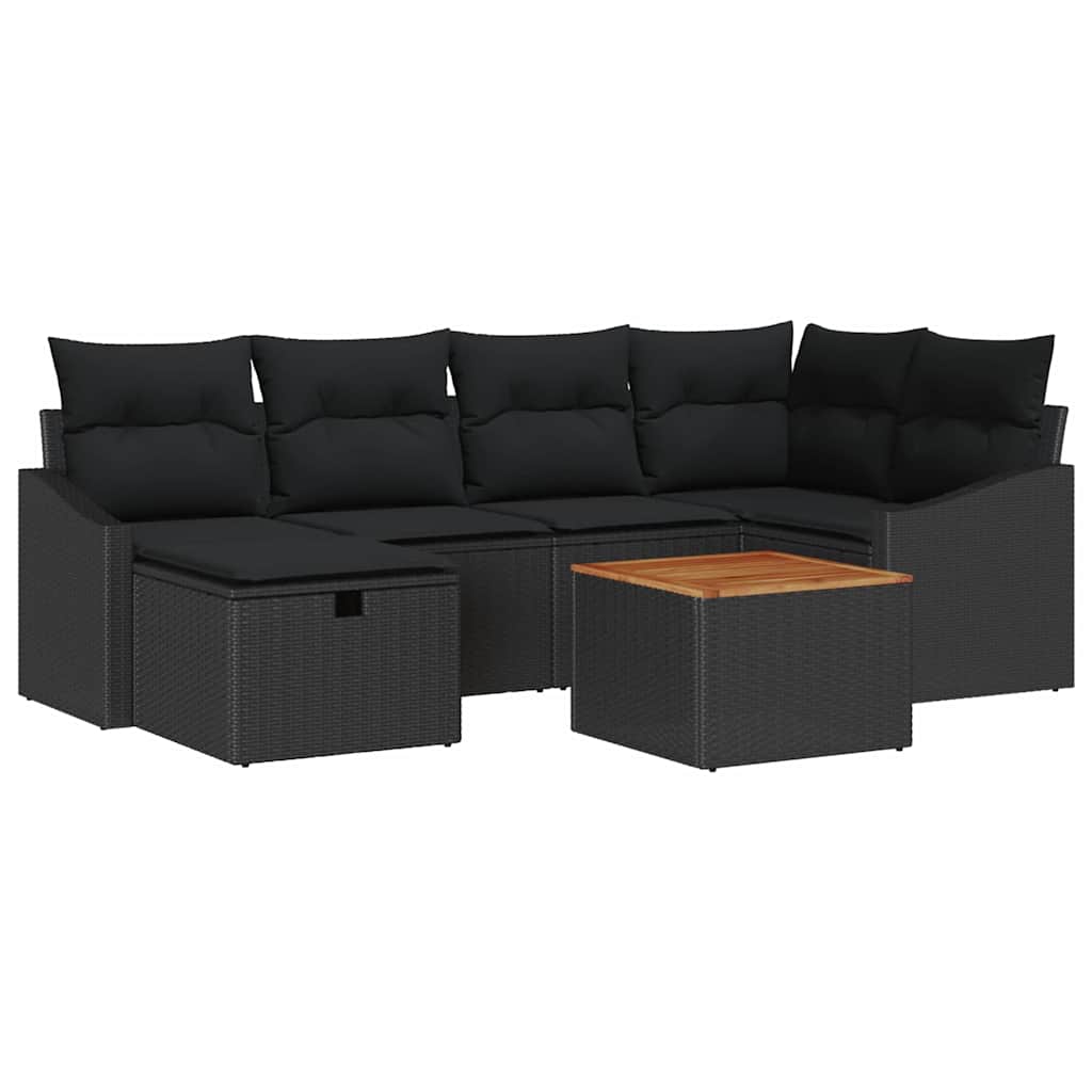 Garden Sofa Set with Cushion 7 pcs Black Poly Rattan