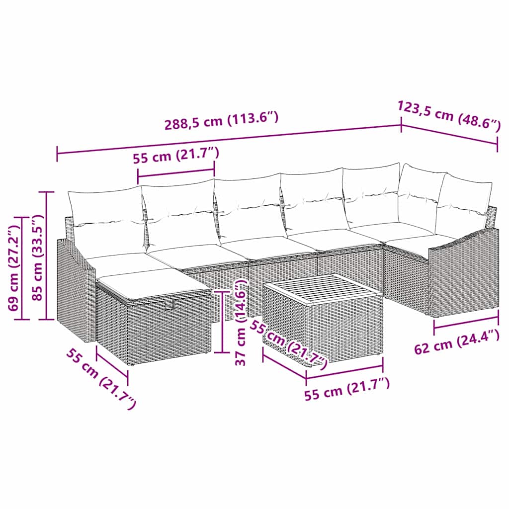 Garden Sofa Set with Cushion 8 pcs Black Poly Rattan